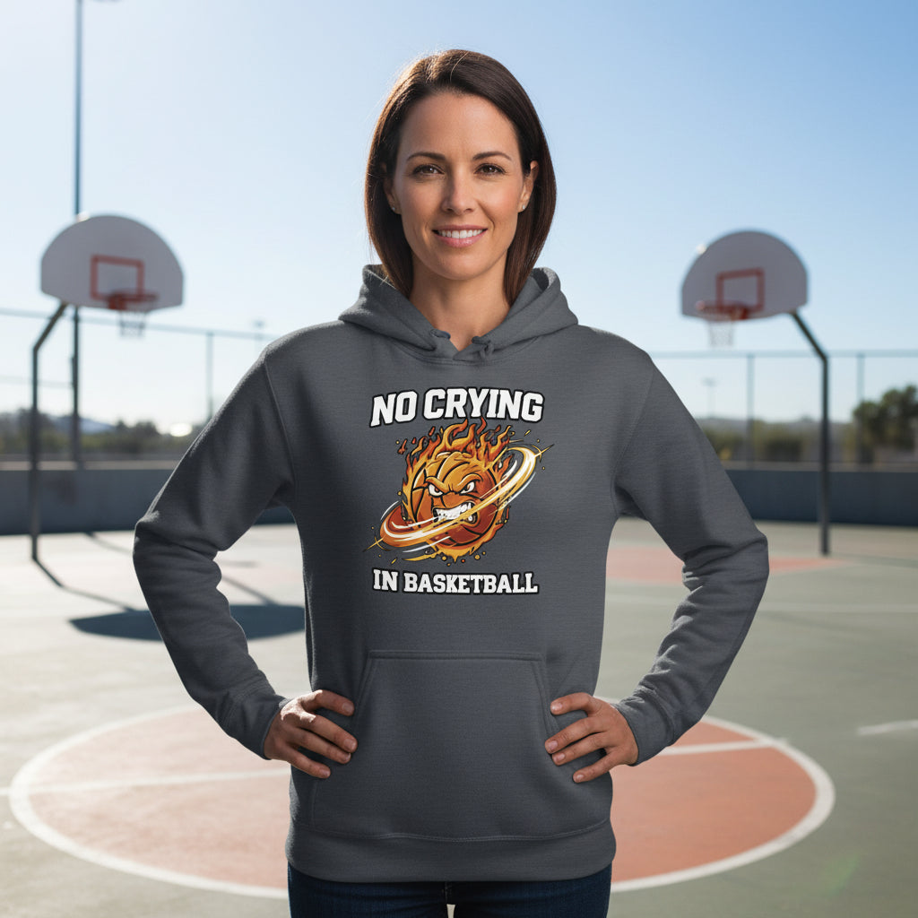 No Crying in Basketball – Bold Sports Ladies Hoodie Graphic DARK HEATHER - FRONT