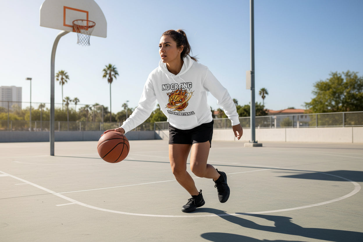 No Crying in Basketball – Bold Sports Ladies Hoodie Graphic WHITE - FRONT