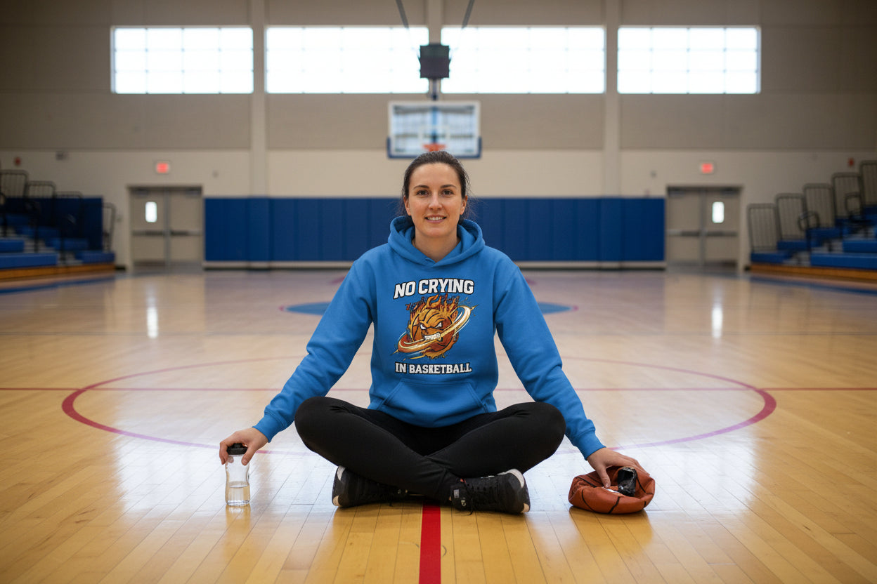 No Crying in Basketball – Bold Sports Ladies Hoodie Graphic Royal - FRONT