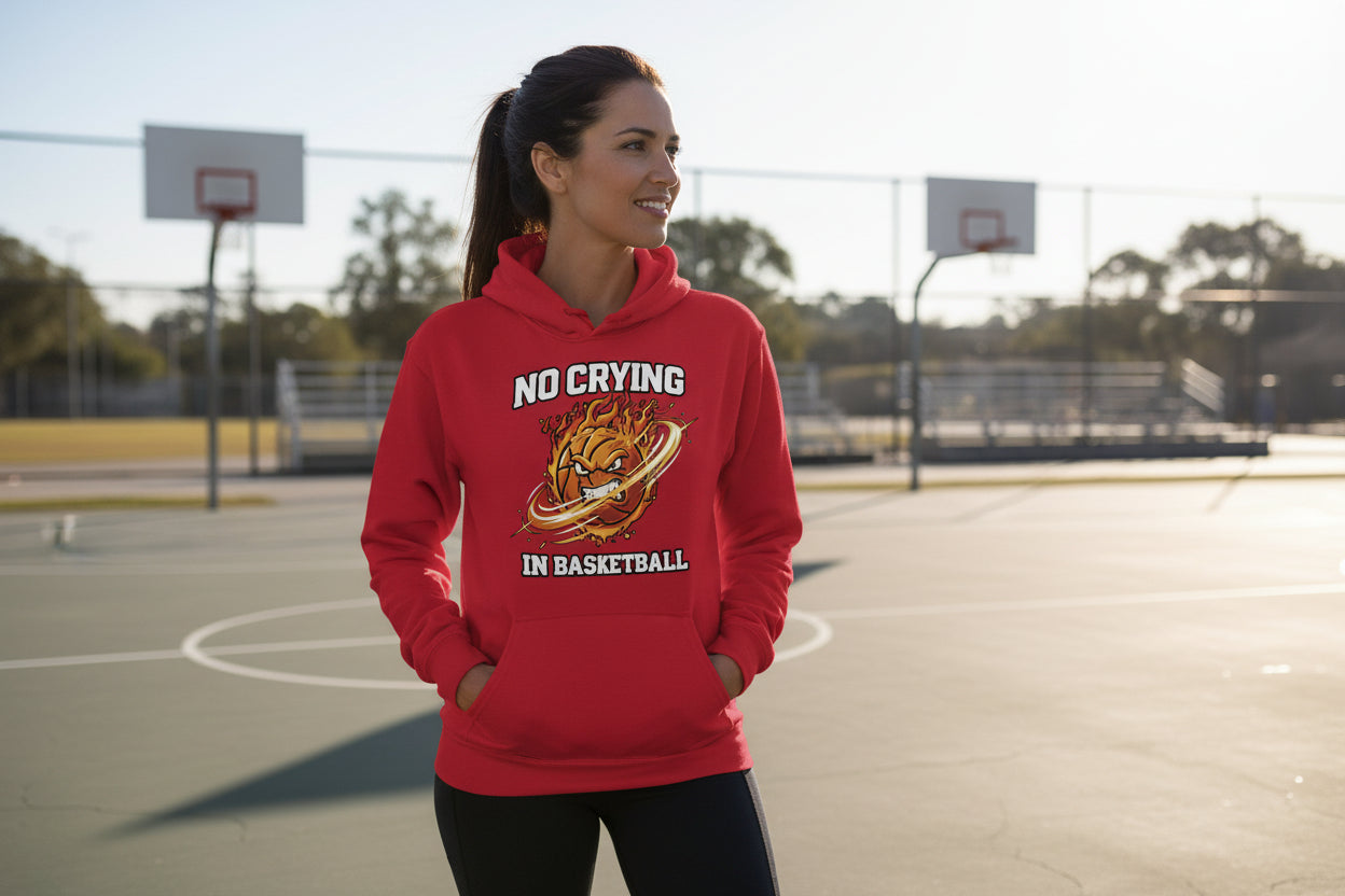 No Crying in Basketball – Bold Sports Ladies Hoodie Graphic RED - FRONT