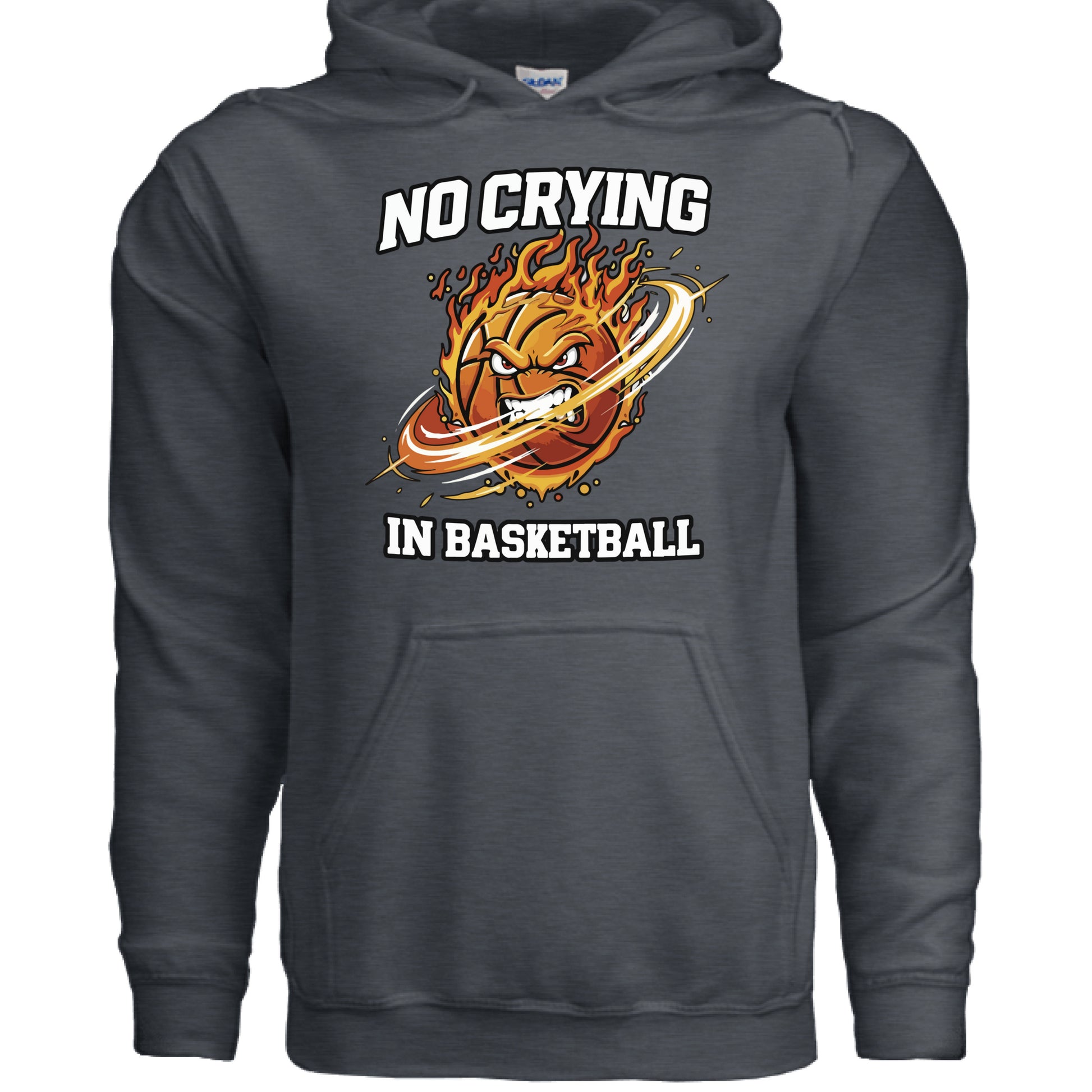 No Crying in Basketball – Bold Sports Ladies Hoodie Graphic DARK HEATHER - FRONT