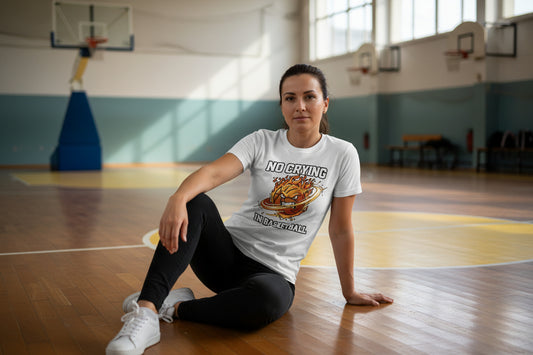 No Crying in Basketball – Bold Sports Ladies T-Shirt Graphic WHITE - FRONT