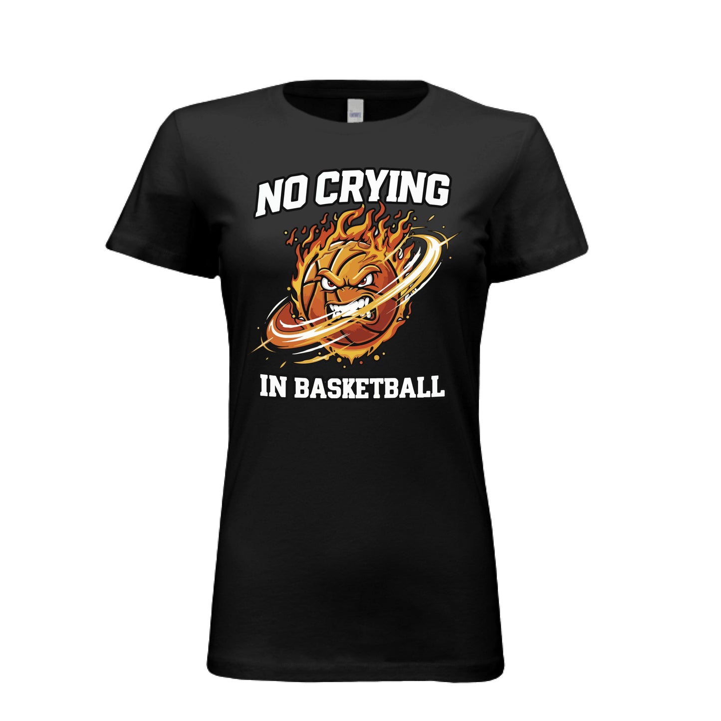 No Crying in Basketball – Bold Sports Ladies T-Shirt Graphic SOLID BLK BLEND - FRONT