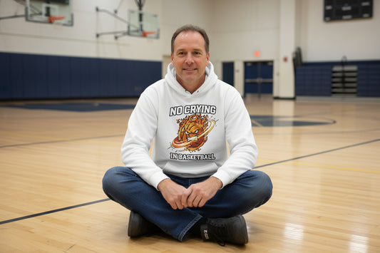 No Crying in Basketball – Fiery Sports Spirit Graphic Men's Hoodie WHITE - FRONT