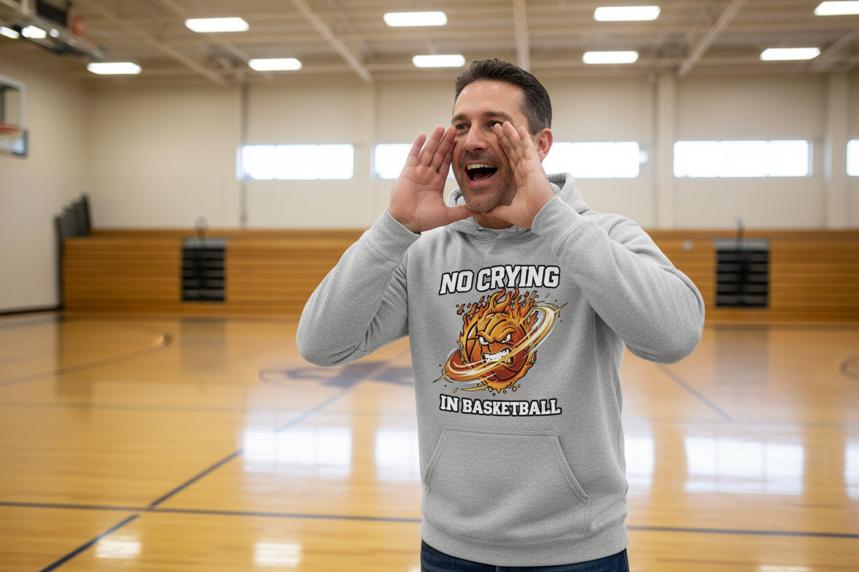 No Crying in Basketball – Fiery Sports Spirit Graphic Men's Hoodie SPORT GREY - FRONT