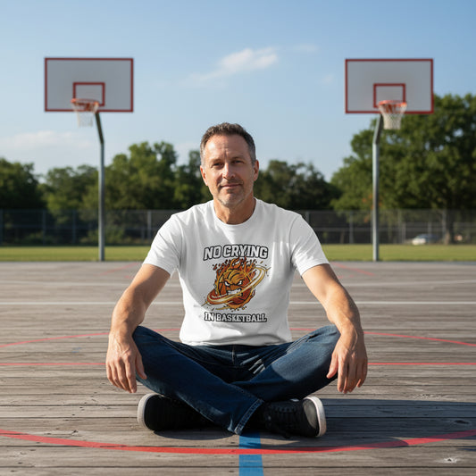 No Crying in Basketball – Fiery Sports Spirit Graphic Men's T-Shirt White - FRONT