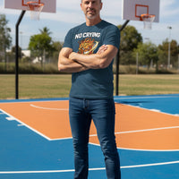 No Crying in Basketball – Fiery Sports Spirit Graphic Men's T-Shirt MIDNIGHT NAVY - FRONT