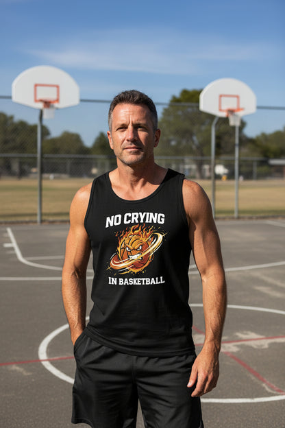 No Crying in Basketball – Fiery Sports Spirit Graphic Men's Tank Top BLACK - FRONT