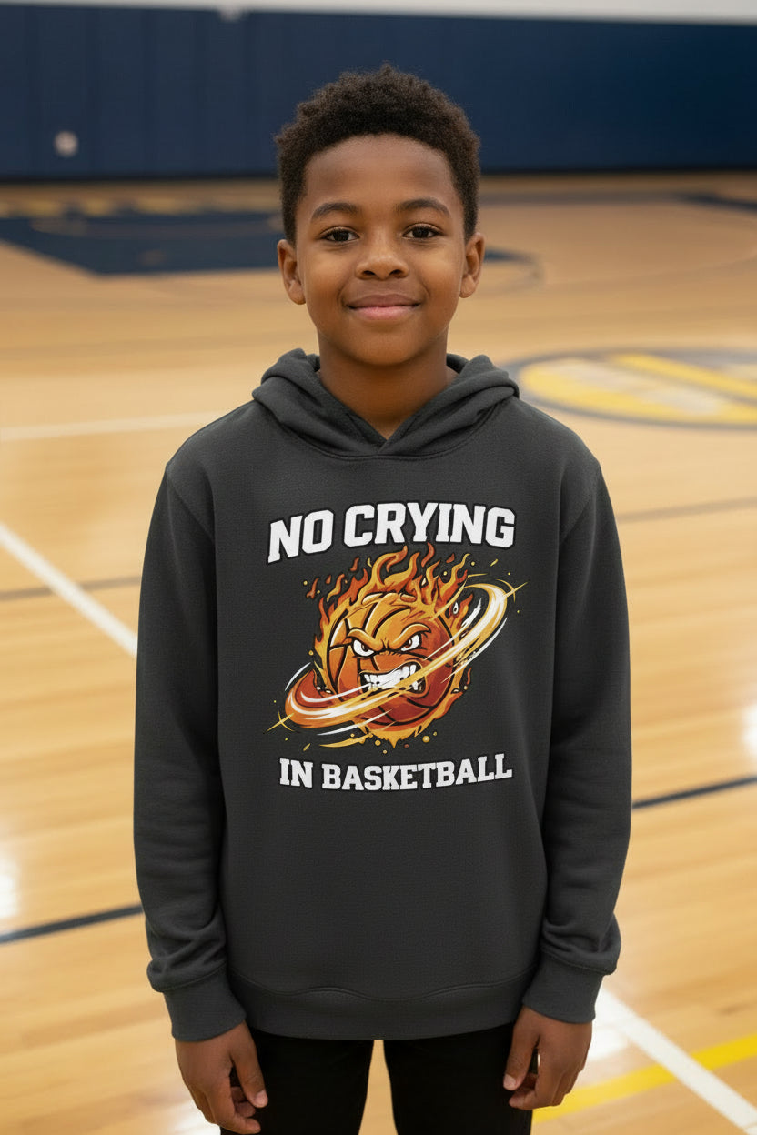 No Crying in Basketball Funny Flame Skull Sports Hoodie Black - FRONT