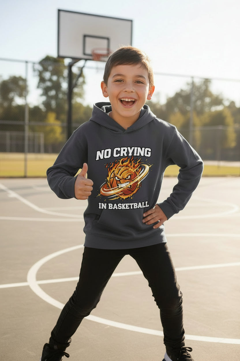 No Crying in Basketball Funny Flame Skull Sports Hoodie True Navy - FRONT