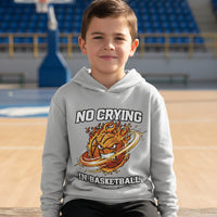 No Crying in Basketball Funny Flame Skull Sports Hoodie Silver - FRONT