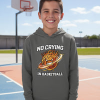 No Crying in Basketball Funny Flame Skull Sports Hoodie Iron Grey - FRONT