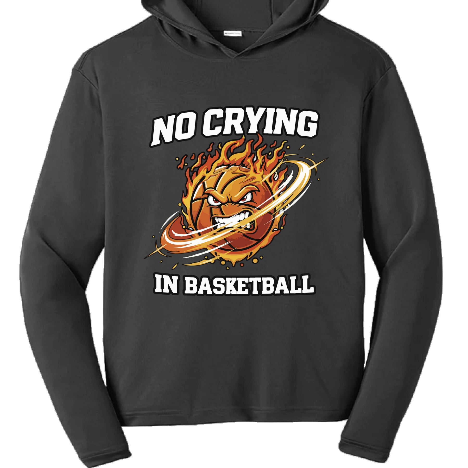 No Crying in Basketball Funny Flame Skull Sports Hoodie Black- FRONT