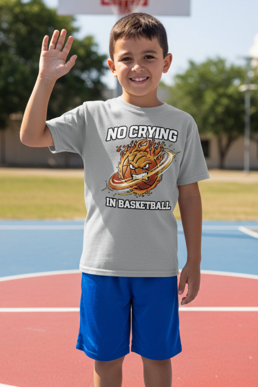 No Crying in Basketball Funny Flame Skull Sports T-Shirt Sport Grey - FRONT