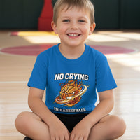 No Crying in Basketball Funny Flame Skull Sports T-Shirt Royal - FRONT