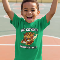 No Crying in Basketball Funny Flame Skull Sports T-Shirt Irish Green - FRONT