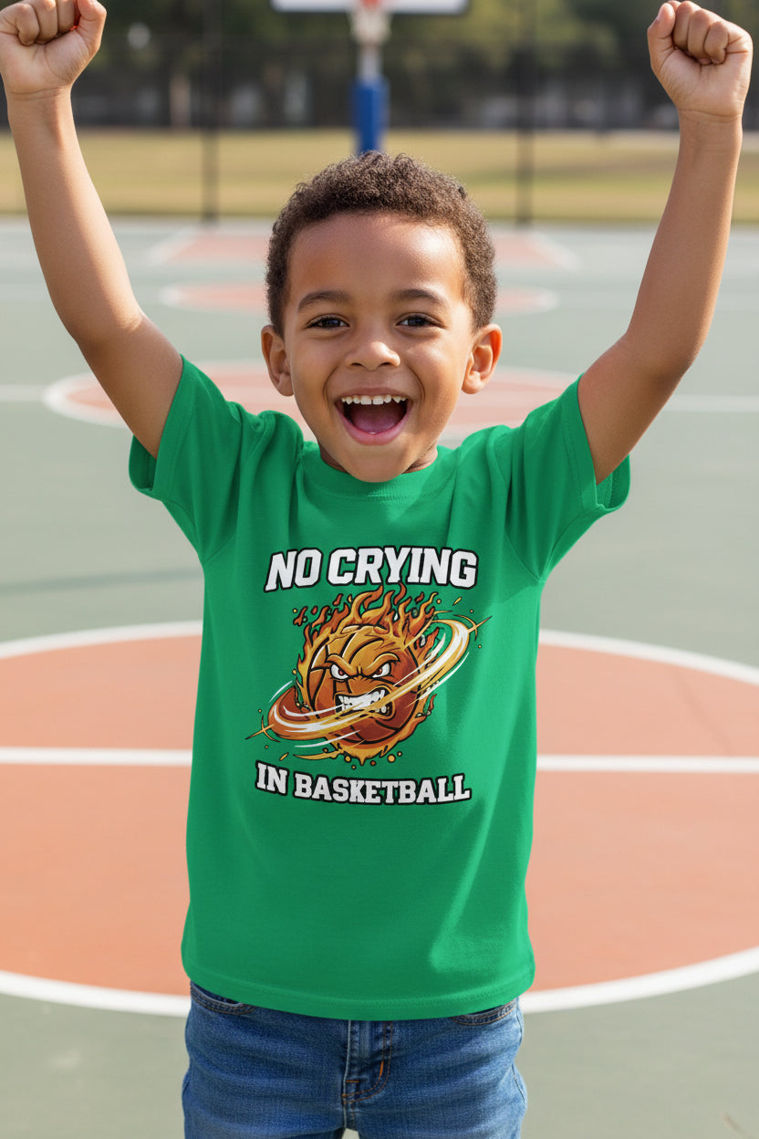 No Crying in Basketball Funny Flame Skull Sports T-Shirt Irish Green - FRONT