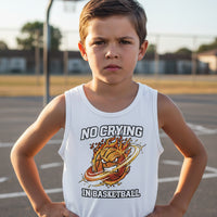 No Crying in Basketball Funny Flame Skull Sports Tank Top Solid White Triblend - FRONT