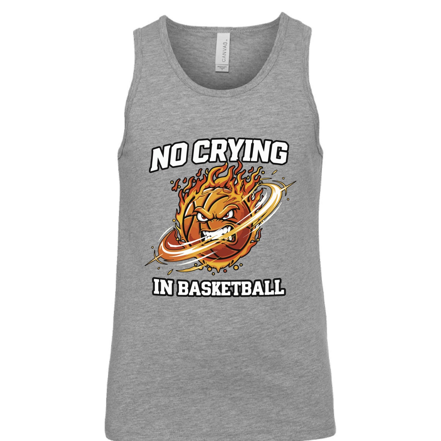 No Crying in Basketball Funny Flame Skull Sports Tank Top ATHLETIC HEATHER - FRONT