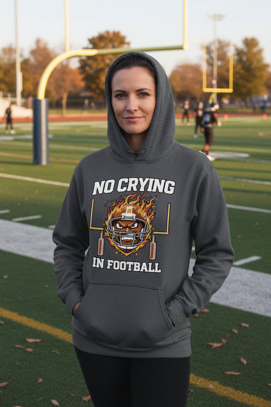 No Crying in Football – Fierce Sports Hoodie Statement for Ladies DARK HEATHER - FRONT