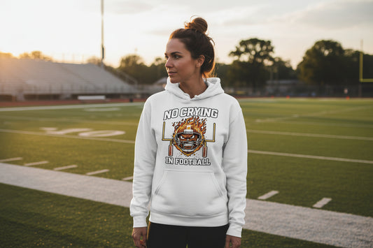 No Crying in Football – Fierce Sports Hoodie Statement for Ladies WHITE - FRONT