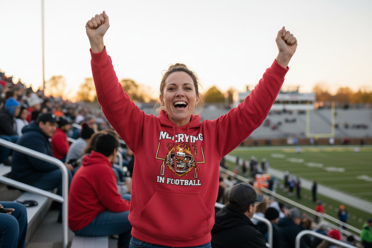 No Crying in Football – Fierce Sports Hoodie Statement for Ladies RED - FRONT