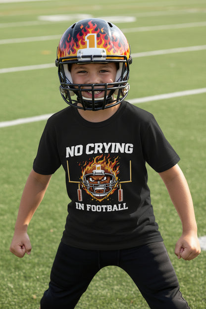 No Crying in Football Funny Flame Skull Sports T-Shirt Black - FRONT