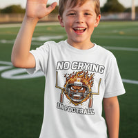 No Crying in Football Funny Flame Skull Sports T-Shirt WHITE - FRONT