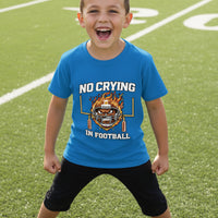 No Crying in Football Funny Flame Skull Sports T-Shirt Royal - FRONT