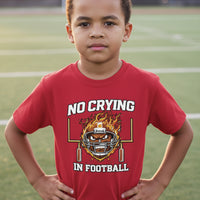 No Crying in Football Funny Flame Skull Sports T-Shirt Red - FRONT