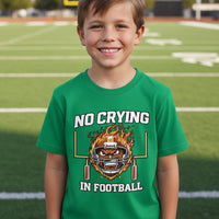No Crying in Football Funny Flame Skull Sports T-Shirt Irish Green - FRONT