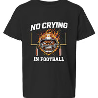 No Crying in Football Funny Flame Skull Sports T-Shirt Black- FRONT