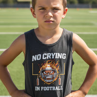 No Crying in Football Funny Flame Skull Sports Tank Top DARK GREY HEATHER - FRONT