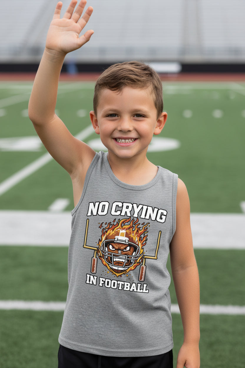No Crying in Football Funny Flame Skull Sports Tank Top ATHLETIC HEATHER - FRONT