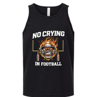 No Crying in Football Funny Flame Skull Sports Tank Top Solid Black Triblend - FRONT