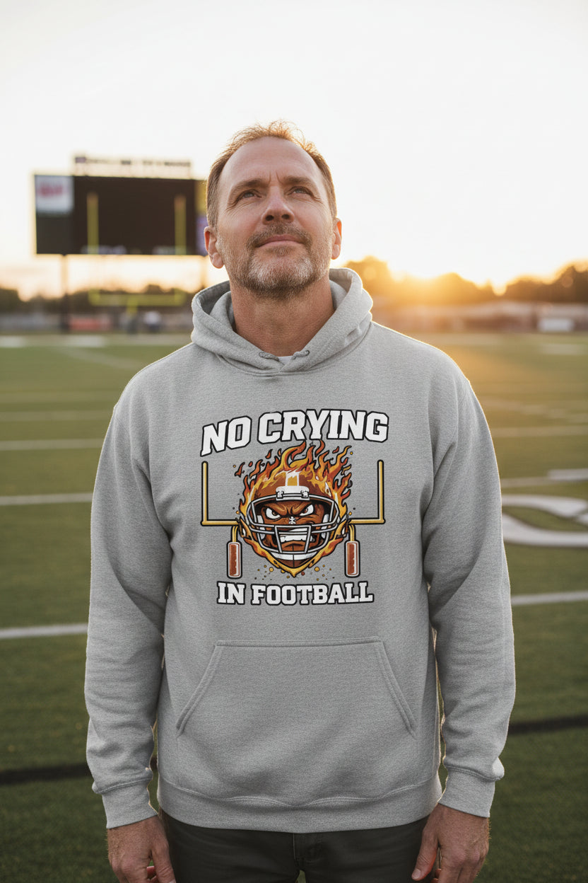 No Crying in Football Hoodie Dad Game Day Motivation Quote Mens  SPORT GREY - FRONT