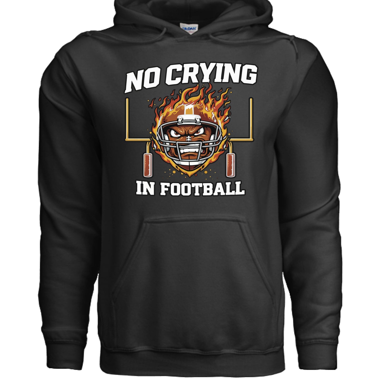 No Crying in Football Hoodie Dad Game Day Motivation Quote Mens BLACK - FRONT
