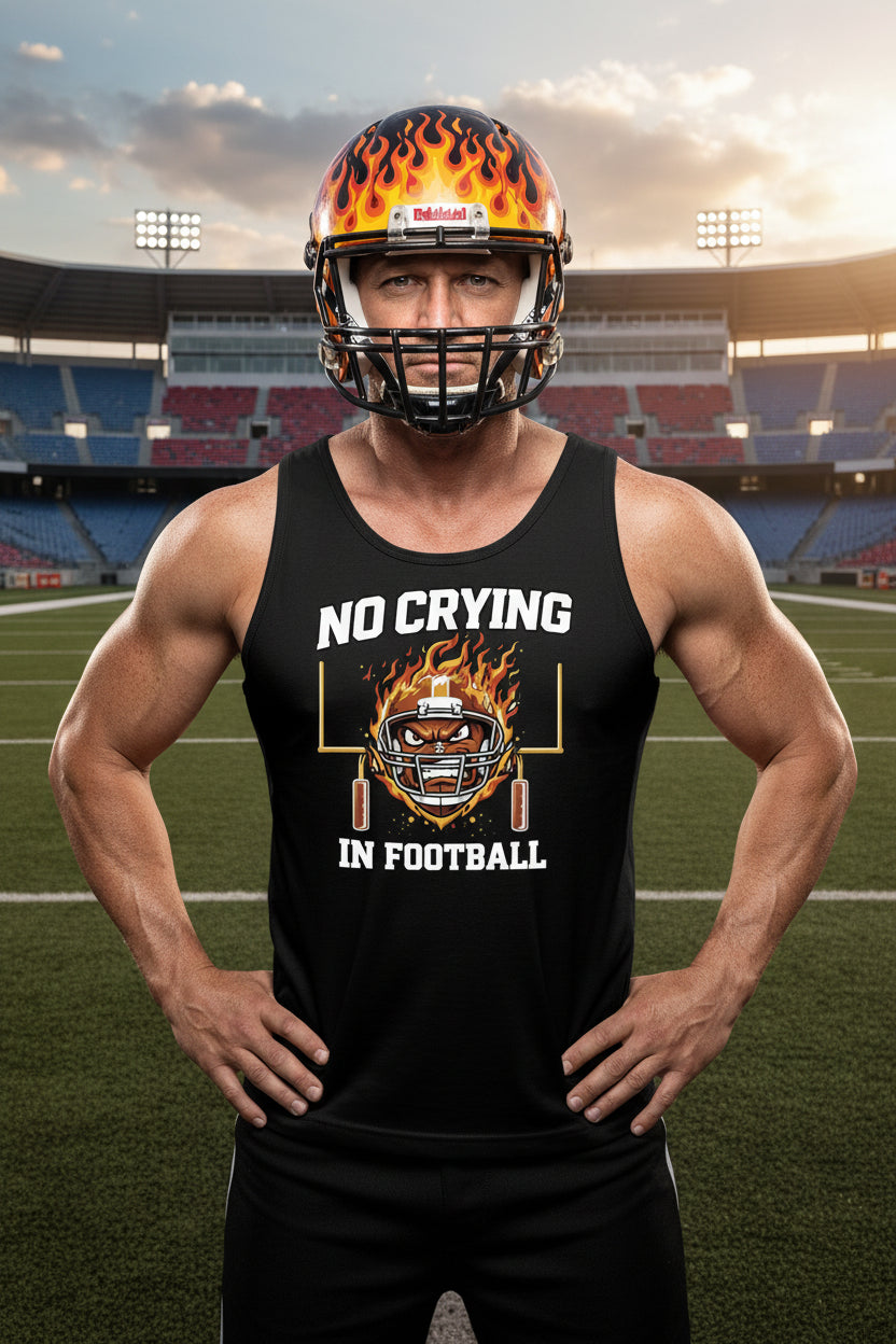 No Crying in Football Tank Top Dad Game Day Motivation Quote Mens BLACK - FRONT