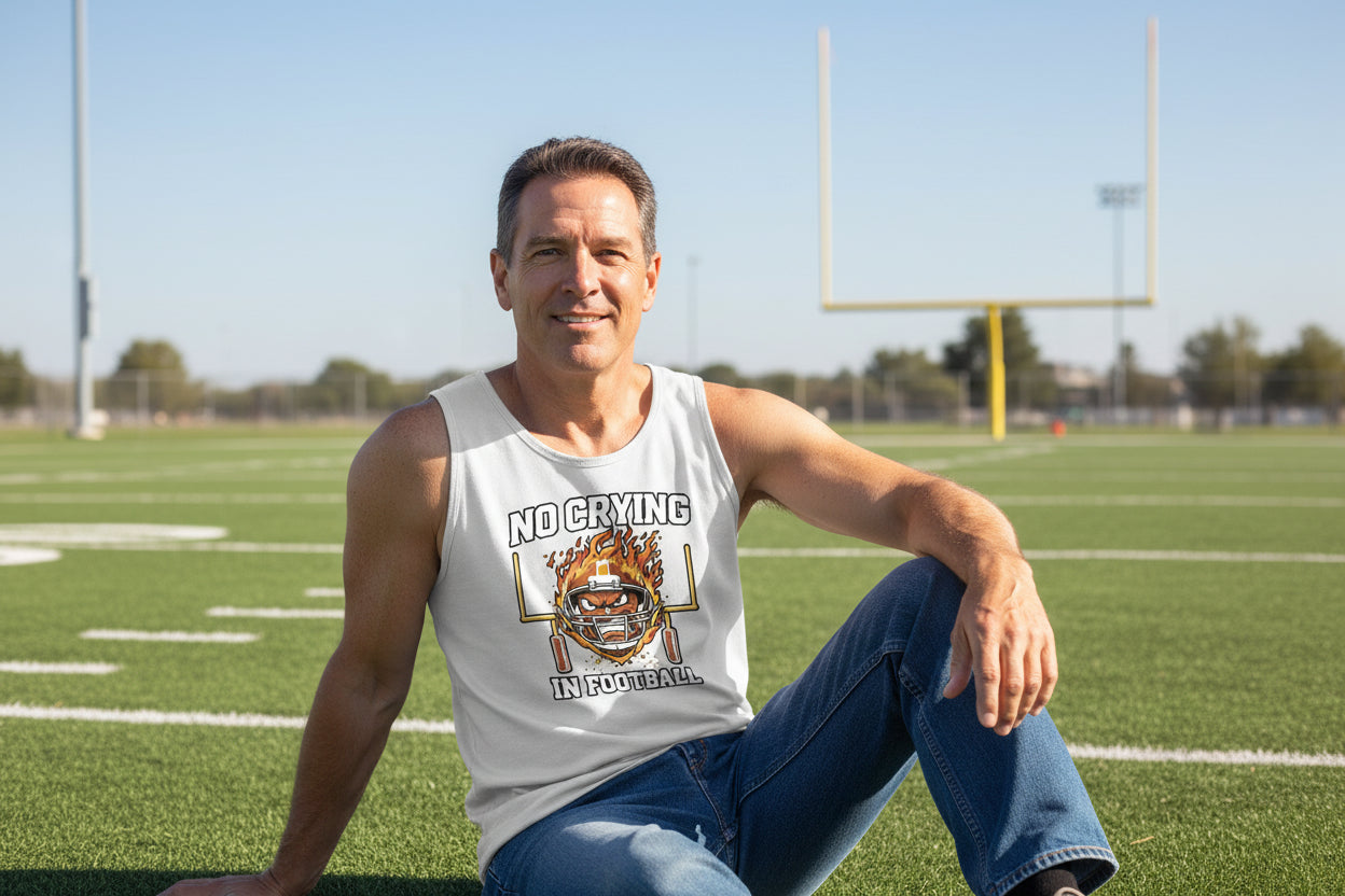 No Crying in Football Tank Top Dad Game Day Motivation Quote Mens WHITE- FRONT