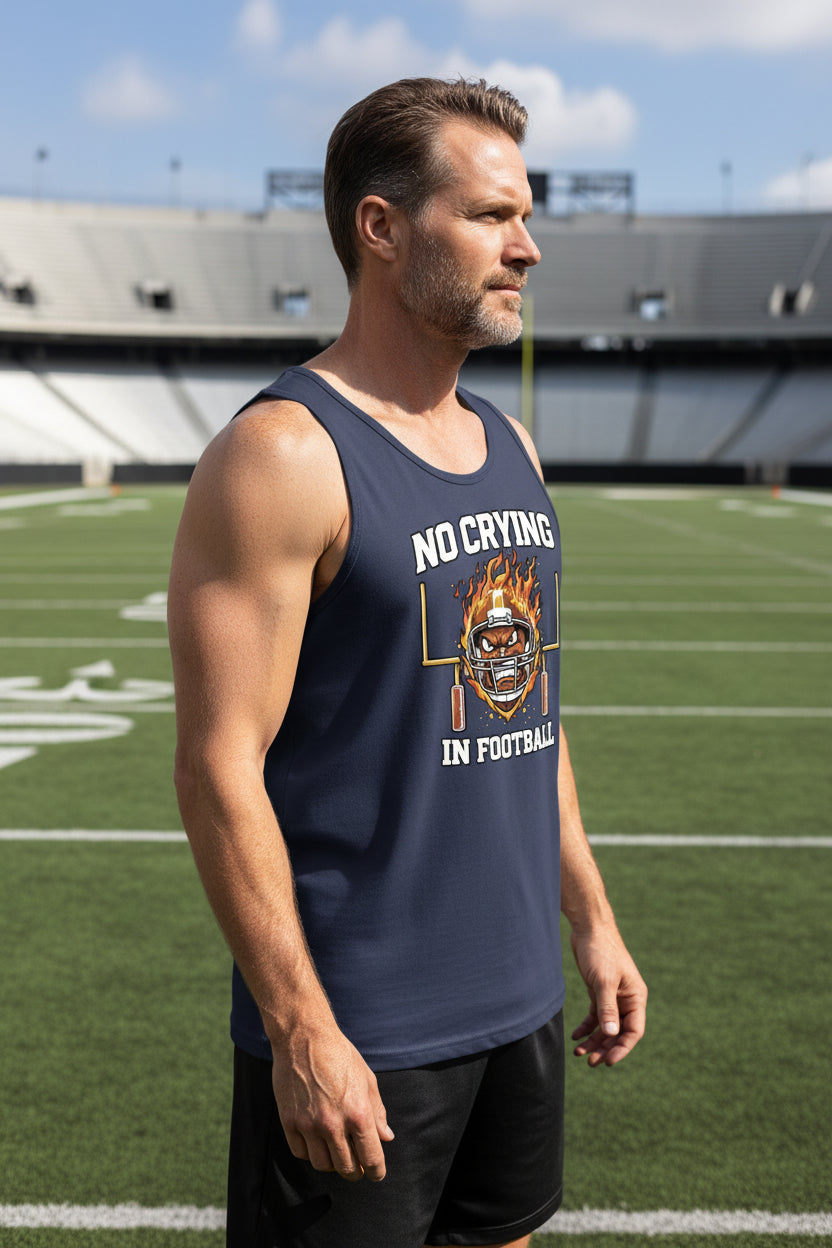 No Crying in Football Tank Top Dad Game Day Motivation Quote Mens NAVY - FRONT