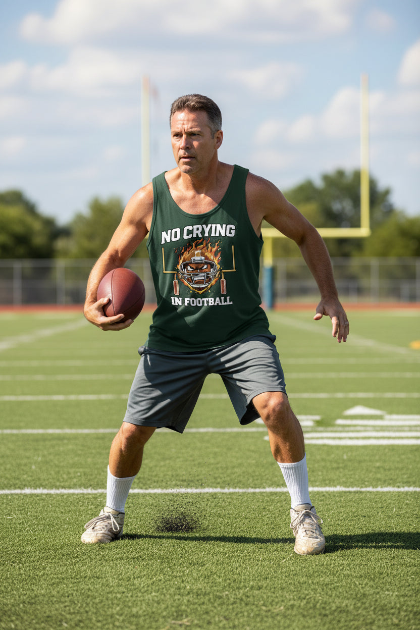 No Crying in Football Tank Top Dad Game Day Motivation Quote Mens Forest - FRONT