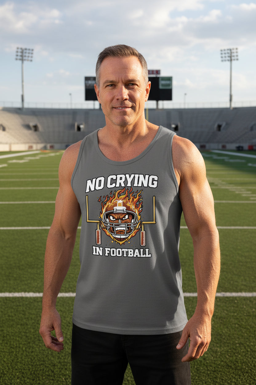 No Crying in Football Tank Top Dad Game Day Motivation Quote Mens DARK GREY - FRONT