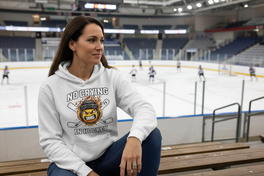 No Crying in Hockey Player Funny Hoodie for Ladies WHITE - FRONT
