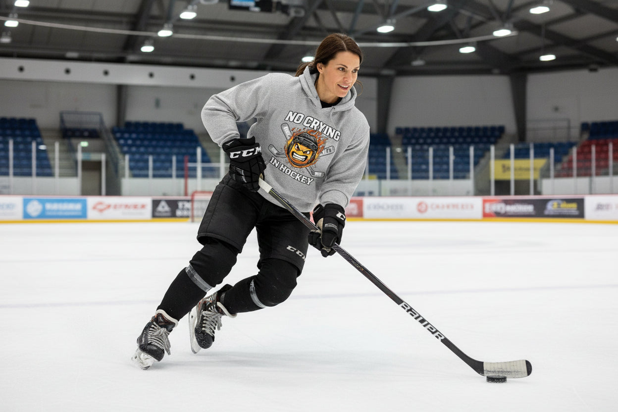 No Crying in Hockey Player Funny Hoodie for Ladies SPORT GREY - FRONT