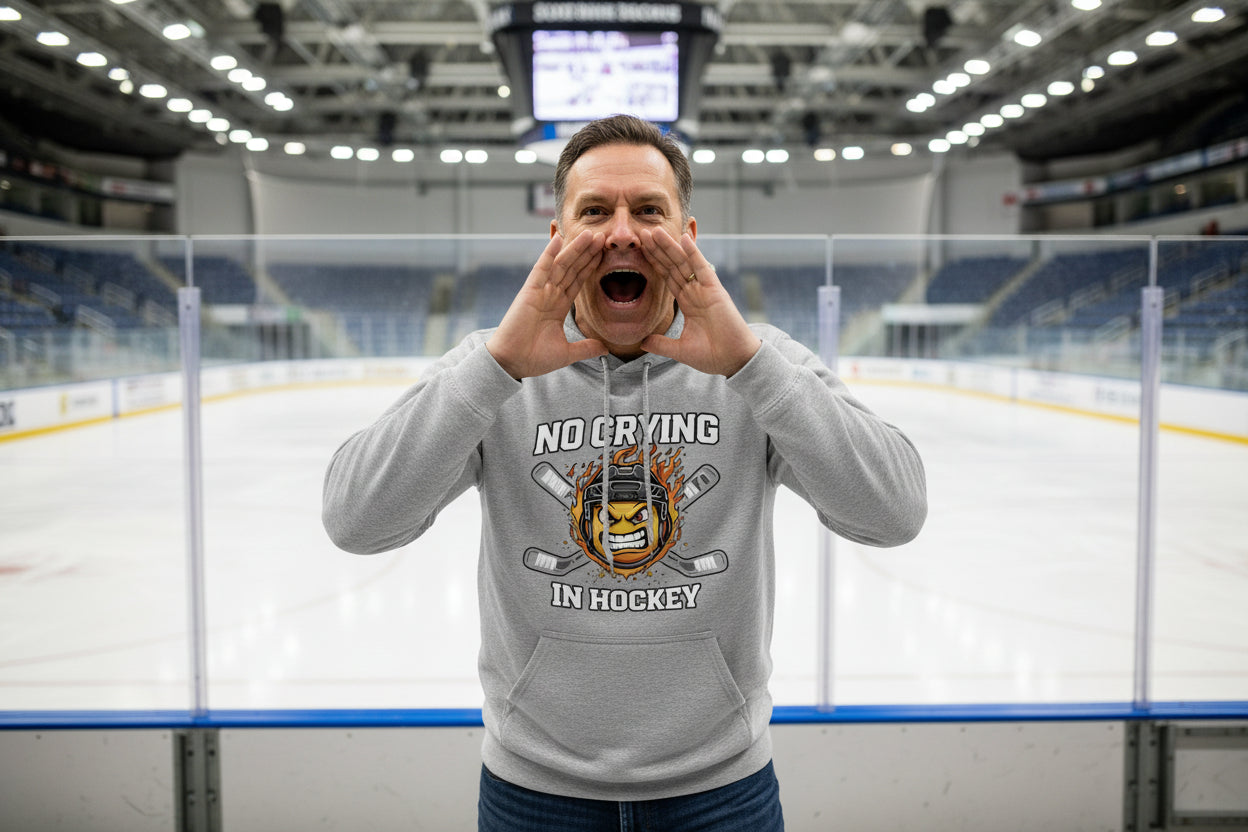 No Crying in Hockey Player Funny Hoodie for Men Humor Gift SPORT GREY - FRONT