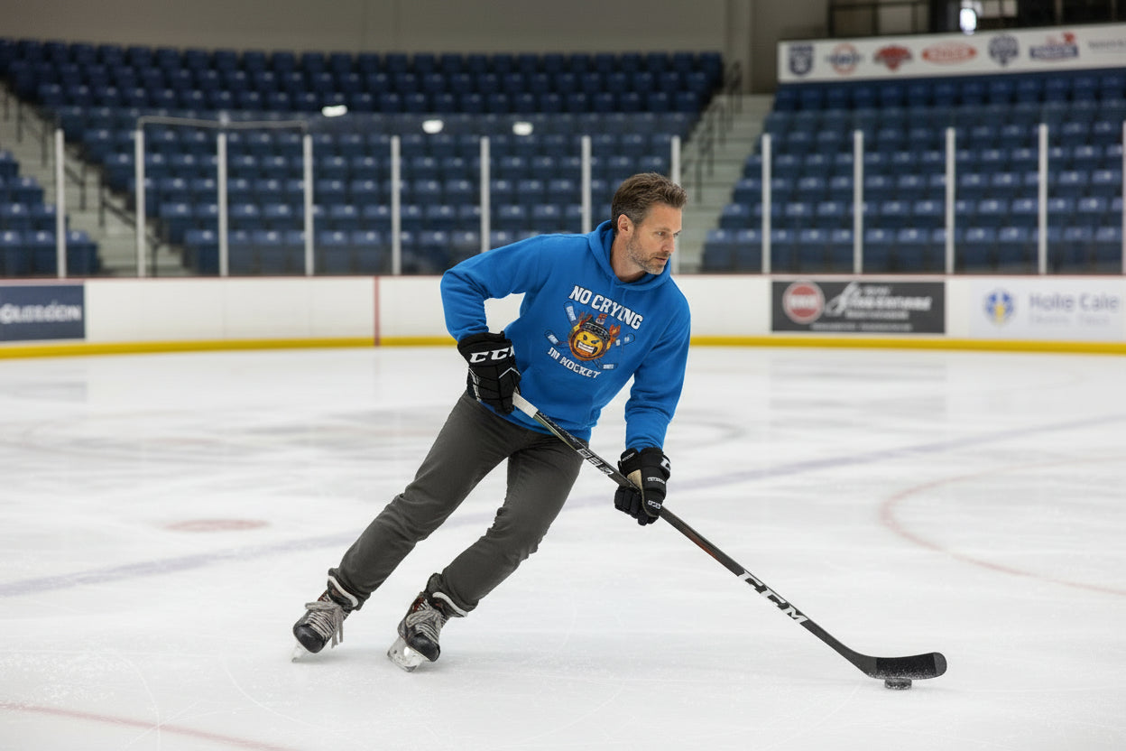 No Crying in Hockey Player Funny Hoodie for Men Humor Gift Royal - FRONT