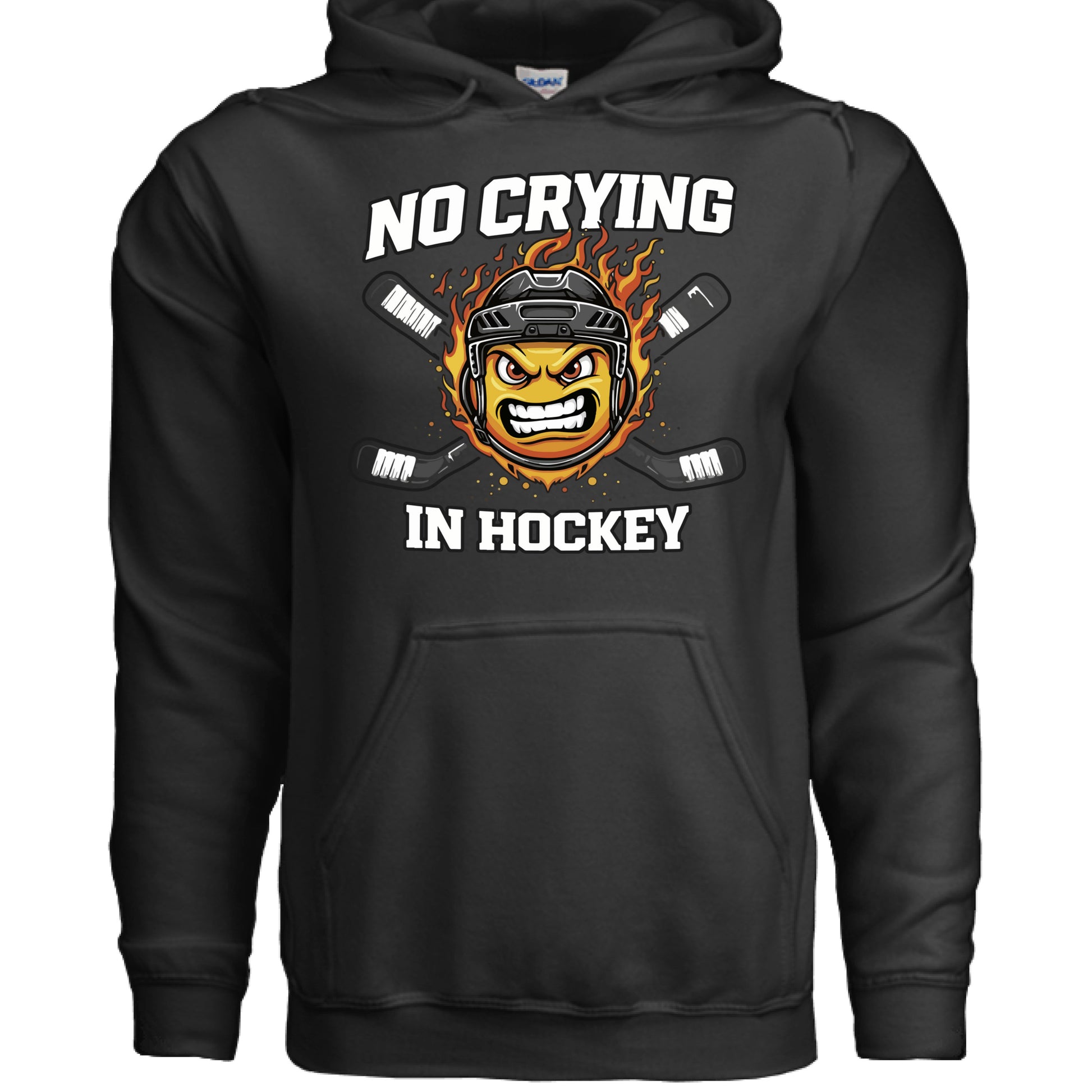 No Crying in Hockey Player Funny Hoodie for Men Humor Gift BLACK - FRONT