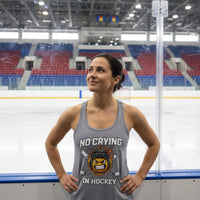 No Crying in Hockey Player Funny Tanktop for Ladies Heather Gray - FRONT