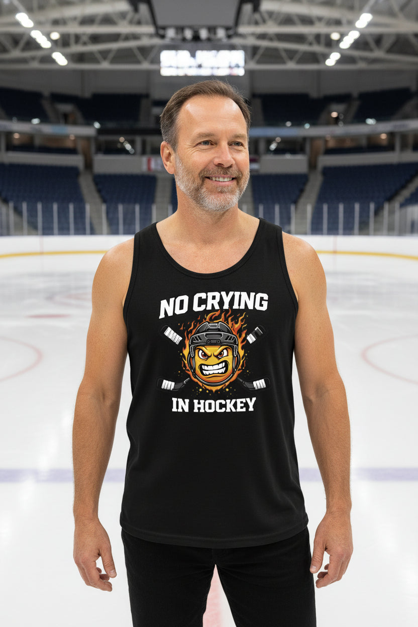 No Crying in Hockey Player Funny Tanktop for Men Humor Gift BLACK - FRONT