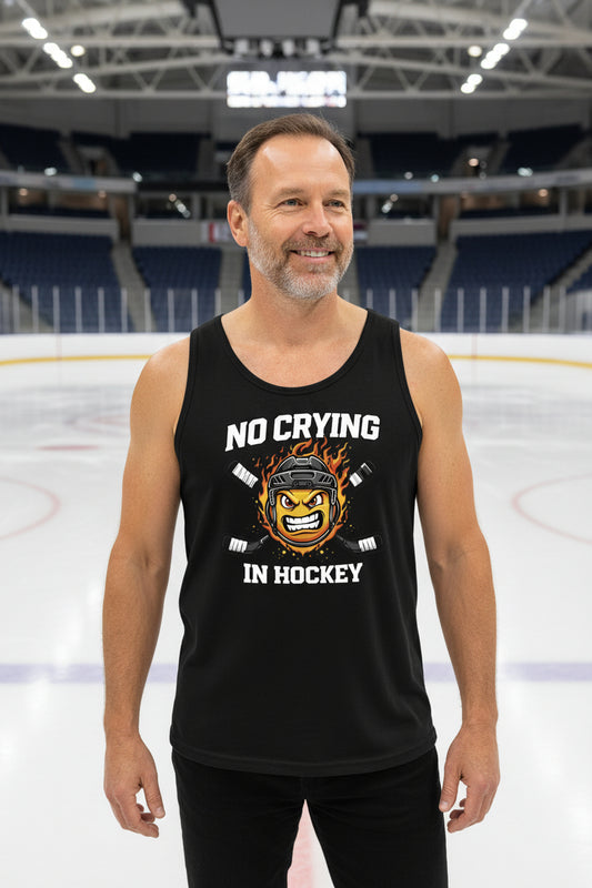 No Crying in Hockey Player Funny Tanktop for Men Humor Gift BLACK - FRONT